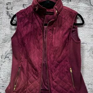 Quilted Burgundy Vest with Gold Accents